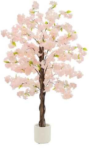 ML-Design Albero di Ciliegio Artificiale 150 cm Rosa, Pianta Finta Grande e Realistica con Tronco in Legno Naturale, Albero Decorativo in Vaso per Interni ed Esterni, Arredo Casa, Ufficio e Soggiorno