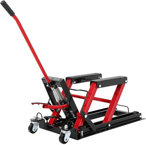 Crevyteg 1500 lbs Hydraulic Motorcycle Lift Jack - Heavy Duty Scissor Table with Wheels & Foot Pedal - Adjustable 4.7-14.57 Height - Portable Stand for Motorcycles, ATVs, Garage & Workshop - Red