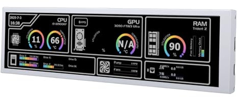 Jiawu PC Temperature Display, 8.8 Inch 1920x480 USB C Secondary Screen, System Diagnostics Monitor with Real Time CPU GPU RAM Data for PC Ras Pi Laptops