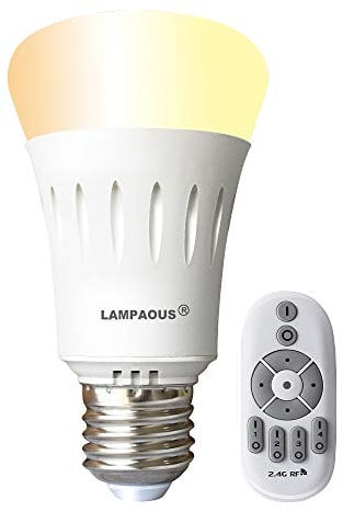 LAMPAOUS White Ambiance 9W E27 Dimmable with Wireless Remote Control 2.4G, 90 Lumens to 800 Lumens, Colour Temperature 2700K to 6500K Warm White, Pure White, Cool White All White Colours