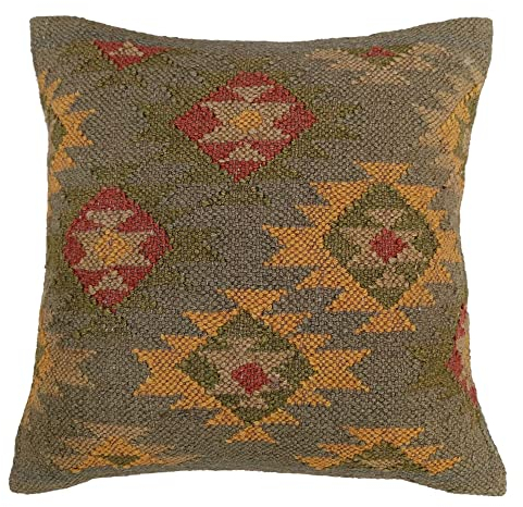 tradestar Kelim Kissenbezug 18 x 18, handgefertigt Kissen, Kelim Teppich Kissen, Indian Kissenbezug aus Jute, Vintage Kissen Fall, Ethnic Kissen 18X18 Inches Muster 6