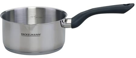 Fackelmann Geneva Cacerola 16X8 cms, Capacidad 1,5 Litros, Cazo de Acero Inoxidable con Núcleo de Aluminio, Resistente a Corrosión y Fácil de Limpiar, Distribución Uniforme del Calor