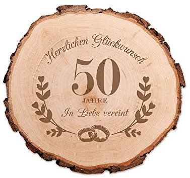 Casa Vivente Baumscheibe mit Gravur – Zur Goldenen Hochzeit – 50 Jahre in Liebe vereint – Scheibe aus Echtholz – Türschild und Wand-Deko – Geschenkidee für Paare zum 50. Hochzeitstag