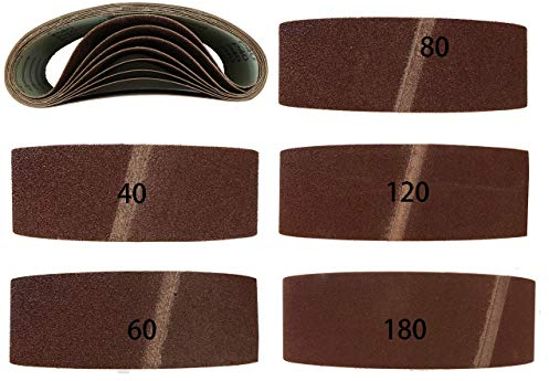 10 nastri abrasivi da 75 x 457 mm, grana da 40/60/80/120/180 la coppia, per levigatrice a nastro