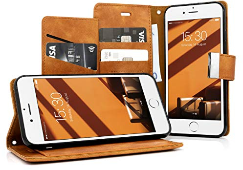 MyGadget Flip Case per iPhone SE 2022 | 2020 | 7 | 8 Chiusura magnetica - Custodia Portafoglio Stand & Porta Carte - Cover a Libro in Similpelle PU - Marrone