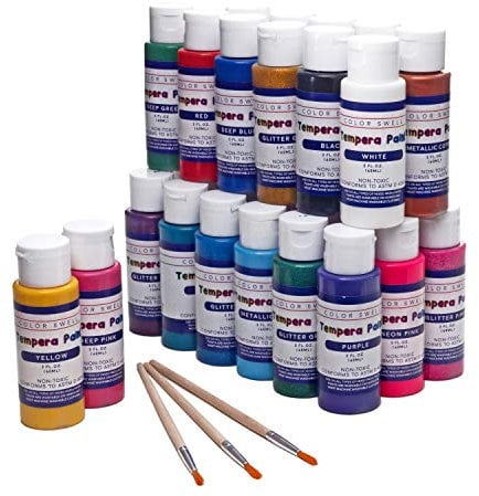 Color Swell Washable Tempera Paint Set - 30 Colors in 2 oz Bottles are Perfect for Kids Adults Parties Students Classroom Bulk