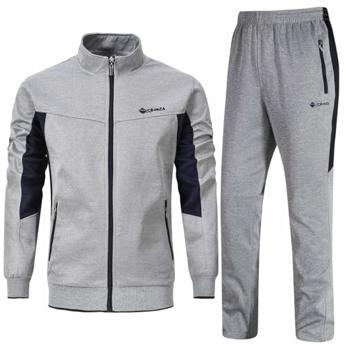 Rdruko Men's Tracksuit Sweatsuits 2 Piece Set Athletic Jogging Gym Activewear Sweat Track Suits Sets(Grey,US XL)