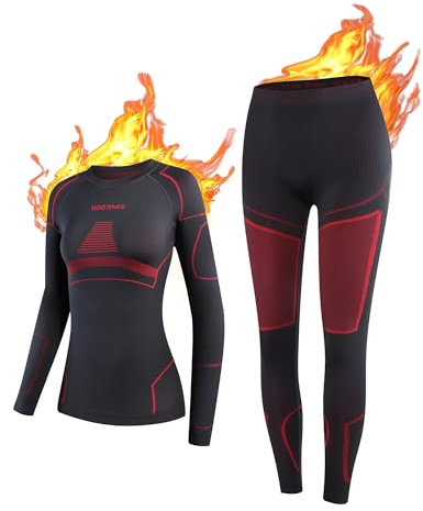 NOOYME Thermounterwäsche Damen Atmungsaktiv und Flexibel - Funktionswäsche Set Anti-bakteriell - Skiunterwäsche Warme Unterwäsche für zu Hause und Sport im Herbst Winter