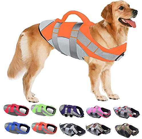 PJDDP Schwimmweste Für Hunde,Hundeschwimmweste,Ripstop Reflektierend Rettungswesten Für Hunde Mit Überlegenem Auftriebs Und Rettungsgriff,Schwimmmantel Schwimmtraining Für Hunde,Orange,L