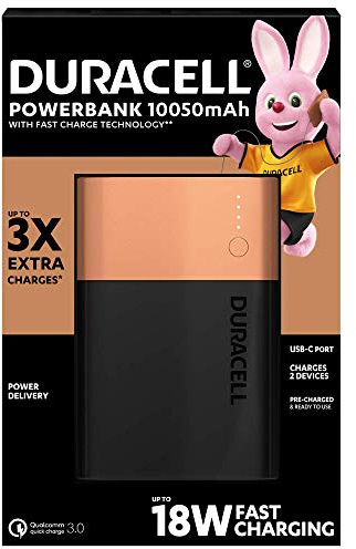 Duracell Power Bank 10050 mAh, Portable Charger with USB C + Fast Charge Technology IN / OUT