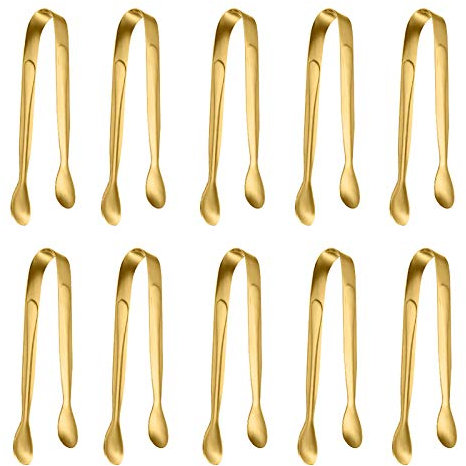 Paquet de 10 petites pinces à glace pinces à sucre, mini pinces à apéritifs en acier inoxydable pour la cuisine (Golden)