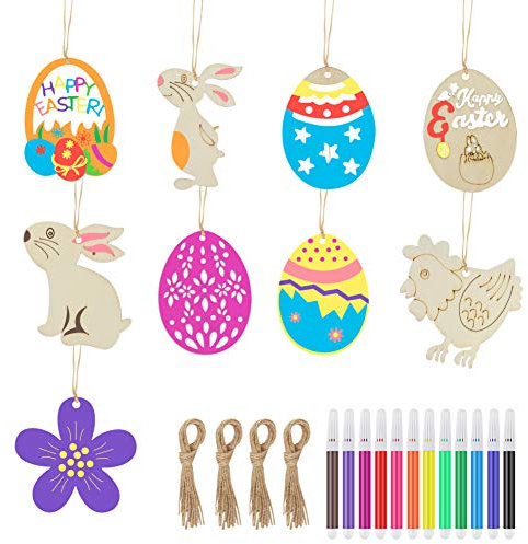 FHzytg 36 Stück Ostern Basteln Eier Bemalen Kinder Holzanhänger Ostern zum Bemalen, Ostern Basteln Kinder Hasen Bemalen Holzanhänger zum Bemalen Osterhasen zum Bemalen Eier Basteln