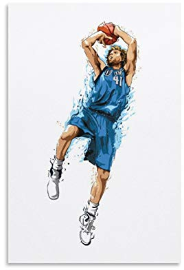 Dirk Nowitzki Poster, Basketball-Poster, Sportposter, Leinwand, Wanddekoration, Kunstdruck, für Büro, Wohnzimmer, Schlafsäle, Häuser – Geschenke für Freund, Mann, 30 x 45 cm