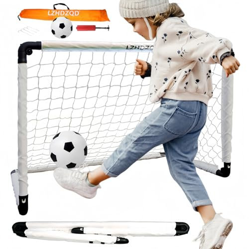 LZHDZQD Fußballtor, Mini Fussballtor 90x60cm Fussballtore für Garten Kinder -Outdoor und Indoor Fußballtore Set für Kind mit Klappbar Tor und Fussball, Fussballtore für Garten Kinder 2-7 Jahre