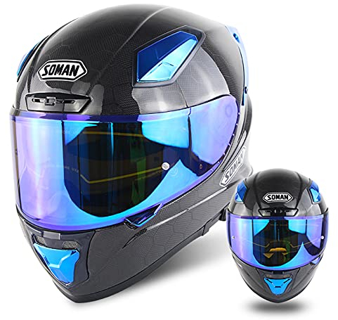 Carbon Fiber Full Face Auto Racing Helm Erwachsene Motocross Motorradhelm Für Männer Und Frauen Unisex Motorrad Crash Helm DOT/ECE Zugelassen Dual Visor Helm Schwarz,A,S