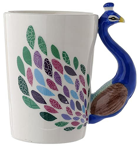 Close Up Pfau Tasse mit 3-D Henkel - weiß, Bedruckt, 100% Keramik, Fassungsvermögen ca. 300 ml, Geschenkkarton.