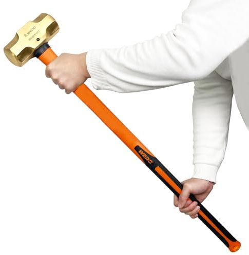 WEDO Mazzetta in ottone con manico in fibra di vetro, non magnetico, fustellata, resistente alla corrosione, norma DIN, 2,7 kg, 700 mm, 28 pollici