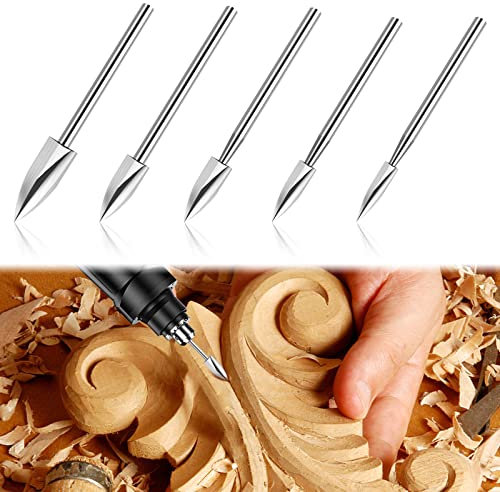 5Pcs Brocas de Tallado de Madera, 3/4/5/6/8mm, Herramienta de Carpintería, Juego de Brocas para Tallar y Grabar Madera, Compatible con Mayoría de Herramientas Rotativas Pequeñas