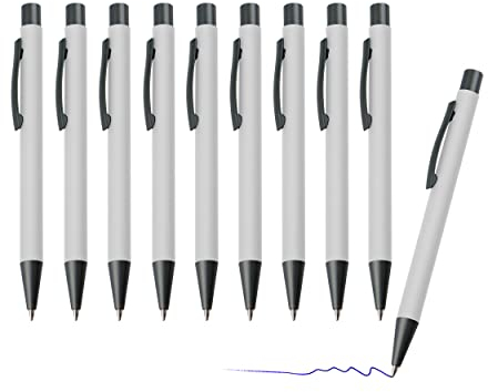 sin4sey 10er Set Kugelschreiber matt - klassischer Kuli in lebendigen Trendfarben (Weiß)