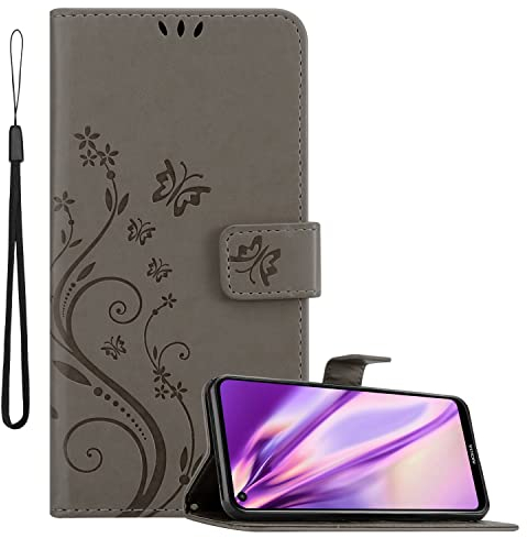 Cadorabo Hülle kompatibel mit Nokia 5,4 Blumen Design aus Premium Kunst Leder Flip Klappbare Stoßfeste Magnetische [Standfunktion] [Kartenfächern] Cover Hülle für Nokia 5,4 Tasche in Grau