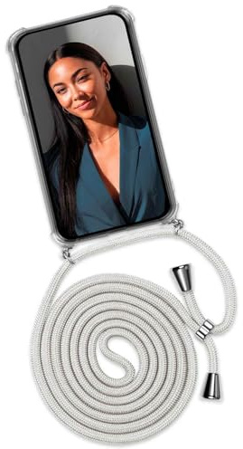 ONEFLOW Handykette für Samsung Galaxy S22 Hülle mit Band, Handyhülle mit Kette abnehmbar, Handyband zum Umhängen, Handy Umhängeband Lange Handykordel, Twist Case – Silber Grau