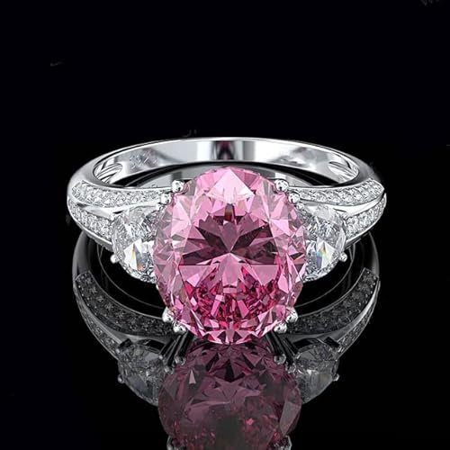 DJMJHG 100% 925 Sterling Silber 9 × 11 mm Ovaler Topas Aquamarin High Carbon Diamant Eheringe Frauen Party Edlen Schmuck 7 Pink