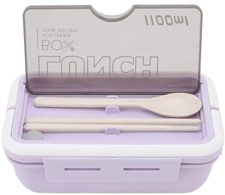 Cyrank Fiambrera Bento para niños, contenedores de almuerzo a prueba de fugas, 2 compartimentos, caja Bento portátil con palillos de cuchara para oficina y escuela(Púrpura)