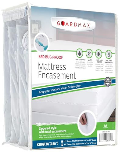 Guardmax Matratzenschoner mit Reißverschluss und tiefer Tasche, 100 % wasserdichter Matratzenbezug, schützt Matratzen vor Schmutz, Staub und Schuppen (King-Size-Bett 198.1x203.2x38.1 cm)