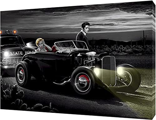 Leinwandbild Marilyn Monroe Elvis Presley Police Chase, 30 x 20 cm, 38 mm tief