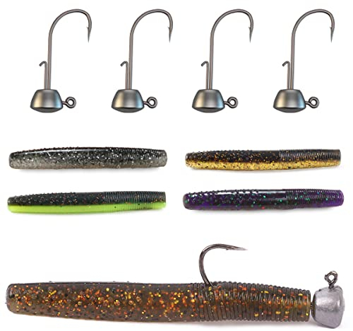 OJY & DOIIIY Ned Rig-Köder mit Jigköpfen, TRD weiche Kunststoffwürmer zum Barschangeln, mit Ned Rig-Haken, 44 Stück