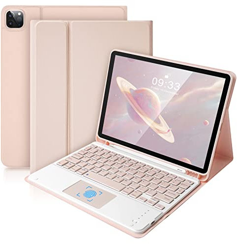 SOPPY Keyboard Case with Touchpad for iPad Air 11-inch (M3 2025 / M2 2024) & Air 4th/5th Gen & iPad Pro 11 inch (1st/2nd/3rd/4th Gen), Detachable Keyboard Cover, with Built-in Pencil Slot, Pink