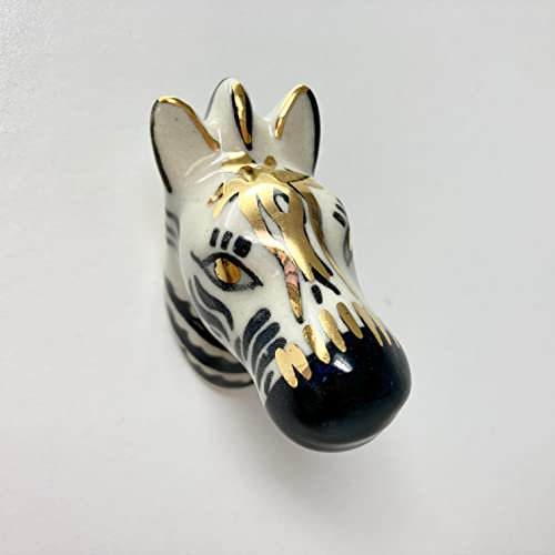Ceramic Zebra Knob with Gold and Black Detail - Handle Kitchen Cupboard Home