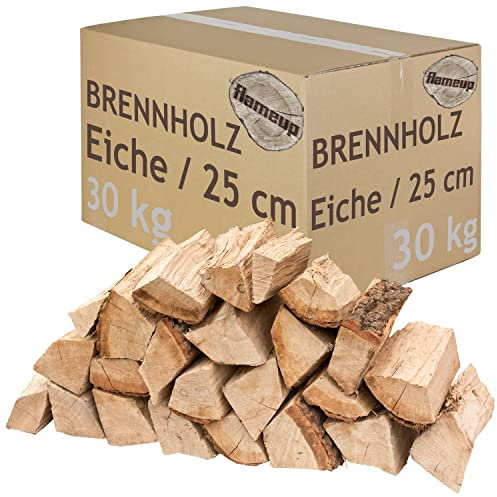 Brennholz Kaminholz Eiche Holz 30 kg Für Ofen und Kamin Kaminofen Feuerschale Grill Feuerholz Holzscheite Wood 25 cm kammergetrocknet flameup
