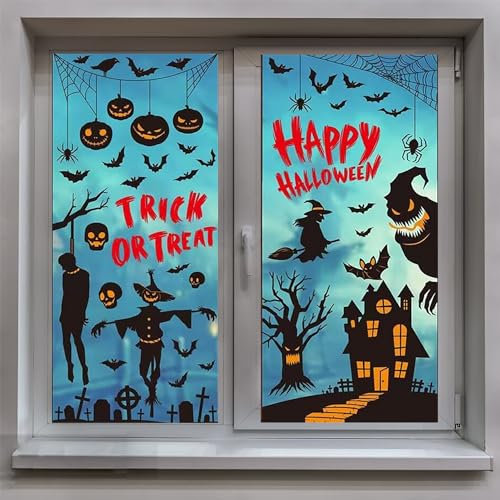 Halloween Decorations Indoor,Halloween Window Stickers, 9 Sheets Bloody Halloween Decorations for Window Door with Bat,Pumpkin,Witch,Spider Stickers Deco Indoor Outside