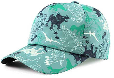 XIAOHAWANG Sommer Baseball Cap für Jungen Mädchen Verstellbar Sport Kappe Kinder Mit Dinosaurier-Stickerei Schirmmütze Kinder UV Schutz 2-6Jahren (Grau grün,52cm)