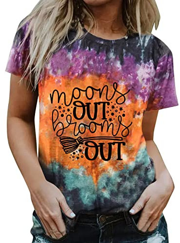 Damen-Sommer-Kurzarm-T-Shirt mit V-Ausschnitt und Tasche, gestreifter Druck, Kurzarm, lockeres Oberteil Kussmund (Orange, L)