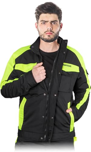L. HOLLMAN TANZOW-J Sicherheits Arbeitsjacke Herren Winter Jacke mit Wärmender Füllung für Den Winterarbeitsbereich, Farbe: Schwarz und Gelb, Größe L