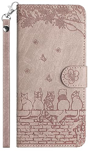 FALUWONRU Hülle für iPhone 6 Plus Klappbare,iPhone 6s Plus Handyhülle Tasche,Katzen PU Leder Klapphülle,Flip Case Stoßfeste Magnetische [Standfunktion] [Kartenfächern] Schutzhülle,Rosa Lila