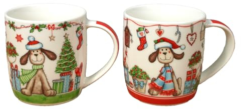 2er Set Porzellan Becher Tasse Hunde Weihnachtsbecher Inhalt 350ml Kaffeebecher Weihnachten Glühweinbecher Geschenkidee