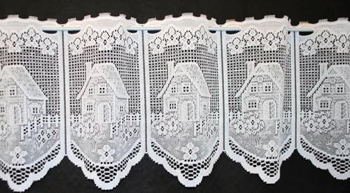 Gardinen Kranzusch Scheibengardine Häuser 30x221 cm H/B Weiß Bistrogardine Vorhang Küche 1er Pack