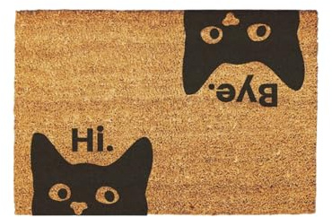 Giftstory Kokosmatte Fußmatte Kokos Hi Bye Katzen für Innen und Außen 80x50 Fussmatte Haustür - Willkommen Doormat Mat Lustig Türmatte - Geschenk Gift Gadget