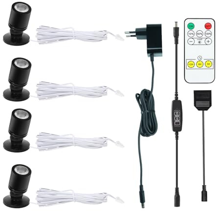 LED Spotlichter für den Innenbereich Schranklicht Bilderlichter Akzentlichter 1W 360° Schwenkbar Aluminium Mini led spot für Schrank, Flur, Galerien, Geschäfte, Schmuckschrank(Warmweiß-4 Stück)