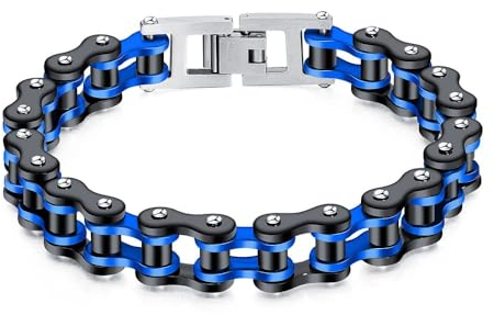 Herren Fahrrad Armband, Edelstahl Motorrad Biker Kettenarmband, Punk Rock Link Armband, Armreif Gliederkette Schmuck, für Männer Jungen (Blau)