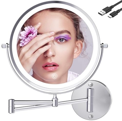 TUSHENGTU 9 Groß Kosmetikspiegel Mit Beleuchtung USB Rasierspiegel Dusche Wandmontage 10X/1X Vergrößerung Badspiegel Wiederaufladbar Suitable for Hotels Chrom(960C10X)