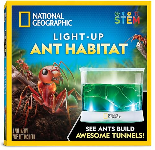 National Geographic Ant Habitat Kit - Light-Up Ant Terrarium with Built-in Magnifiers, Tunnel Starter Tool & More, Ant Activities for Kids, Ant Home, Ant Colony, Ant Habitat, Ant House for Kids
