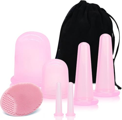 ZOCONE Lot de 7 tasses visage en silicone, avec 6 tasses faciales, 1 brosse de nettoyage, coupe anti-cellulite pour massage anti-cellulite, anti-vieillissement, peau lisse