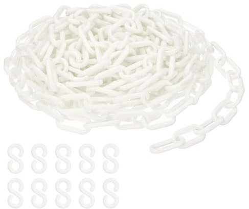 PATIKIL Plastikkette, 25 Fuß Sicherheitsbarrierekette zur Personenkontrolle, 1/4 Zoll (6 mm) weiße Kunststoffkettenverbindungen für Warteschlangen, Parkplätze, Zäune