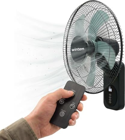 Wintem Ventilatore da Parete 40cm, Ventilatore con Telecomando e Timer 9h, 8 Velocità, Oscillazione 120°, Inclinazione 30°, Griglia Metallica, Silenzioso, Nero