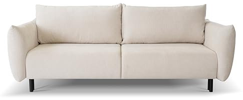 KEF Sofa Adello - Couch mit Schlaffunktion - Schlafcouch mit Bettkasten und Metallbeine - 108x90x240 cm - Creme