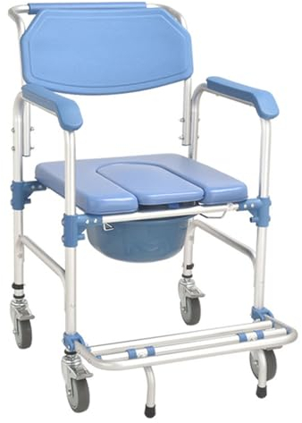 Rollbarer Duschstuhl, Toilettenstuhl, Duschrollstuhl, Tragkraft 150 Kg, Duschtransportstuhl Mit Feststellrädern Und Gepolstertem Sitz Für Ältere Menschen
